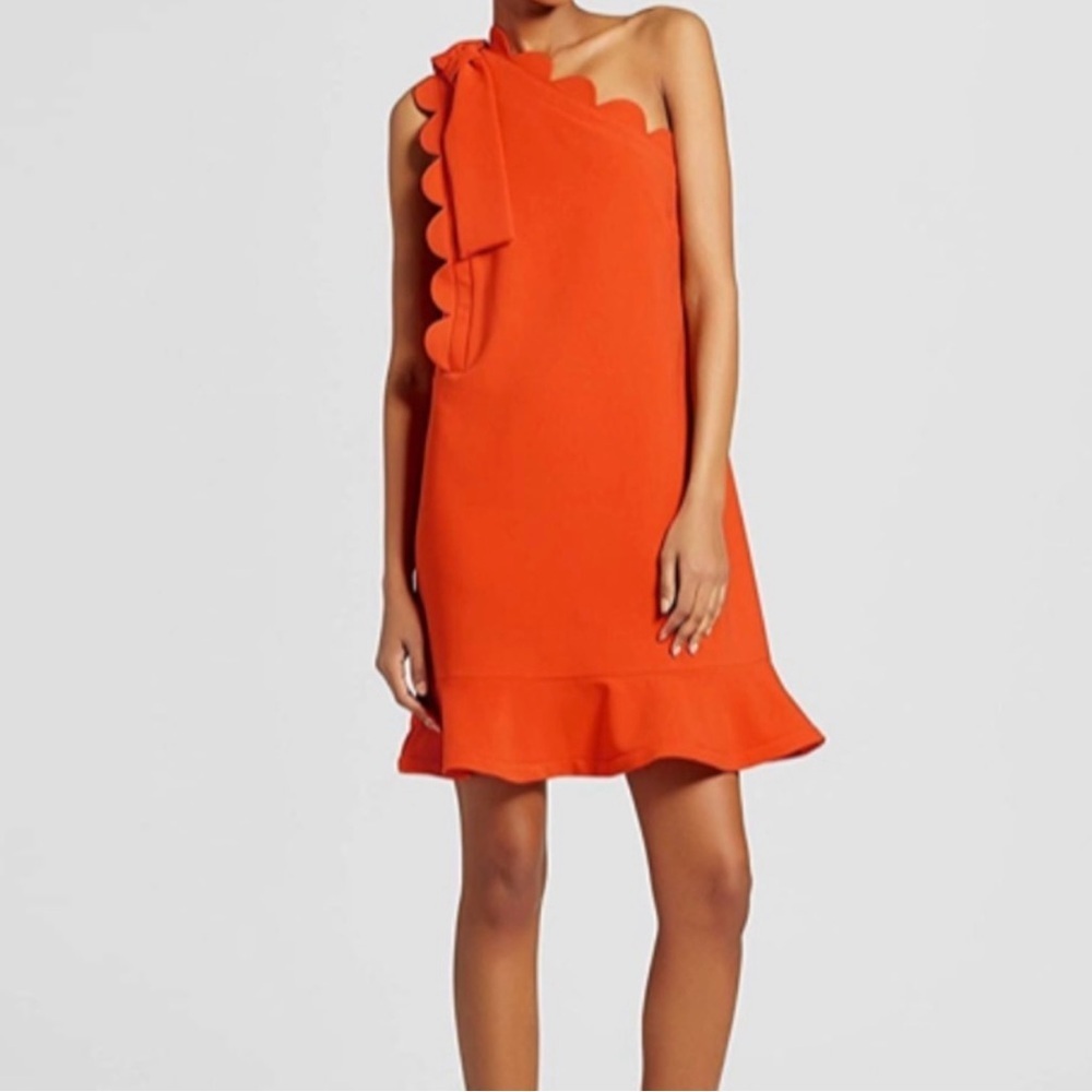 Victoria Beckham for Target Orange One Shoulder Ruffle Scalloped Dress Small S